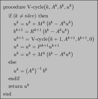 \framebox{
\begin{minipage}{.85\textwidth}
\begin{tabbing}
\quad \=\quad \=\quad...
...mm]
\>endif \\ [1mm]
\>return $u^k$\ \\ [1mm]
end
\end{tabbing}
\end{minipage}
}