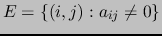 $E=\{(i,j) : a_{ij} \neq 0\}$