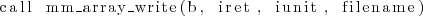 \begin{lstlisting}
call mm_array_write(b, iret, iunit, filename)
\end{lstlisting}