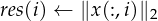 res(i) ← ∥x(:,i)∥2