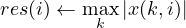 res(i) ← max|x(k,i)|
k