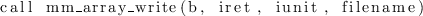 \begin{lstlisting}
call mm_array_write(b, iret, iunit, filename)
\end{lstlisting}